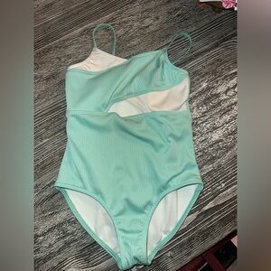 abercrombie kids Mint Green Ribbed One-Piece Swimsuit with white Accent